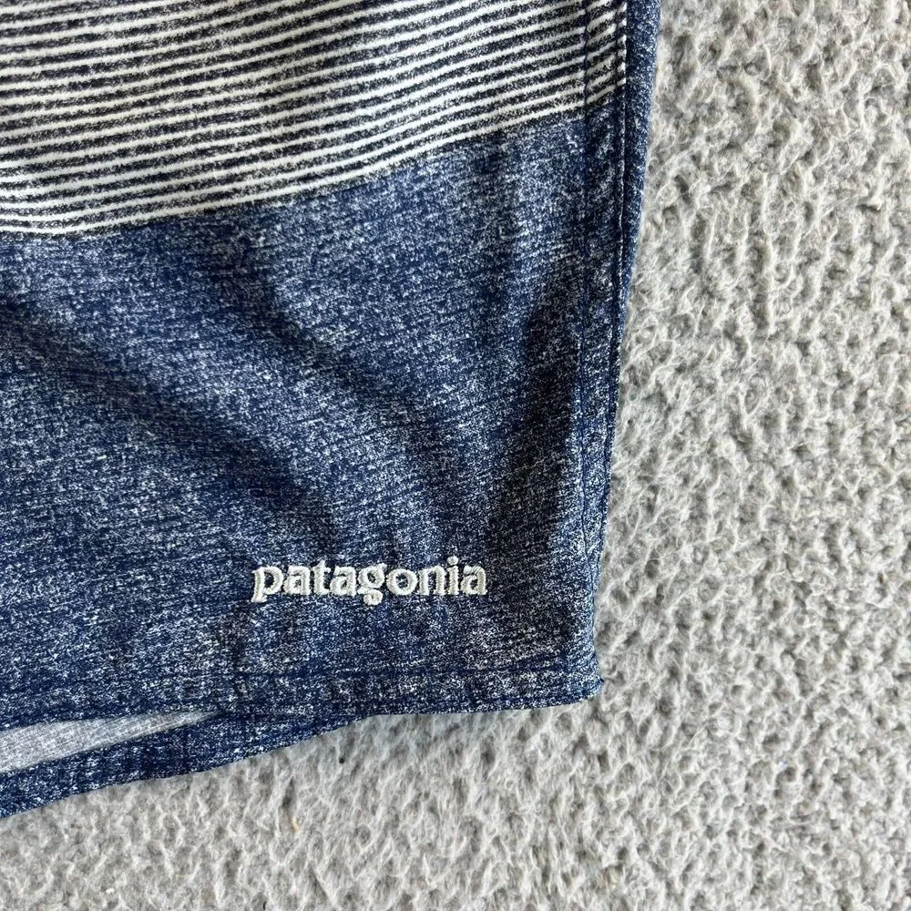 NEW Patagonia Board Shorts Mens Blue 38 Striped Swim Trunks Hybrid Outdoor Beach